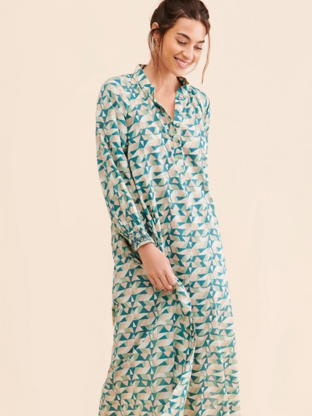 MIRTH Handmade Cotton Silk Geometric Print Midi Maxi Dress L India